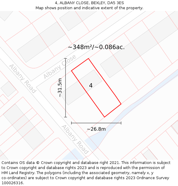 4, ALBANY CLOSE, BEXLEY, DA5 3ES: Plot and title map