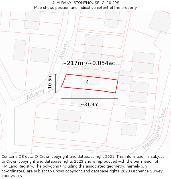 4, ALBANY, STONEHOUSE, GL10 2PS: Plot and title map