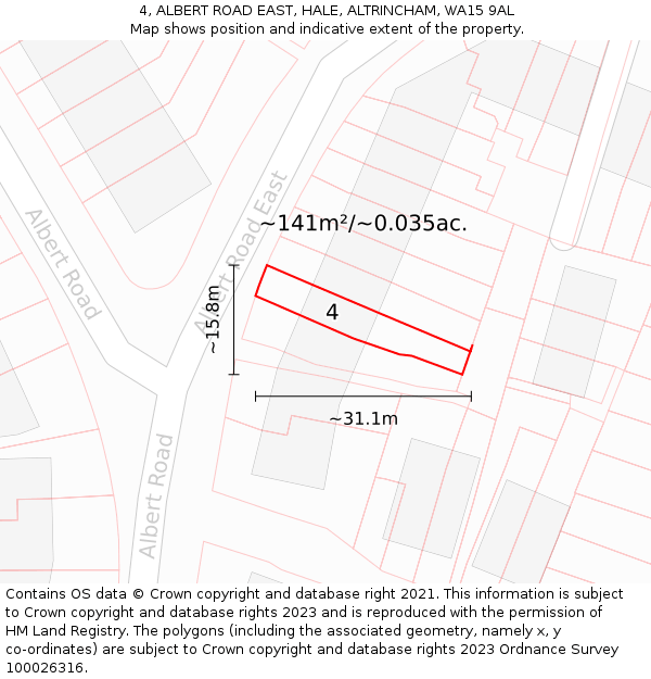 4, ALBERT ROAD EAST, HALE, ALTRINCHAM, WA15 9AL: Plot and title map