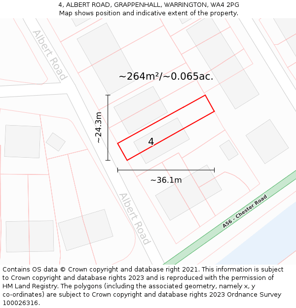 4, ALBERT ROAD, GRAPPENHALL, WARRINGTON, WA4 2PG: Plot and title map