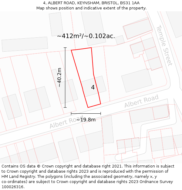 4, ALBERT ROAD, KEYNSHAM, BRISTOL, BS31 1AA: Plot and title map