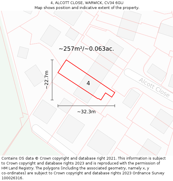 4, ALCOTT CLOSE, WARWICK, CV34 6GU: Plot and title map