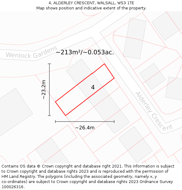4, ALDERLEY CRESCENT, WALSALL, WS3 1TE: Plot and title map