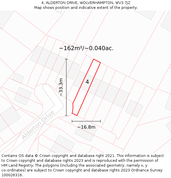 4, ALDERTON DRIVE, WOLVERHAMPTON, WV3 7JZ: Plot and title map