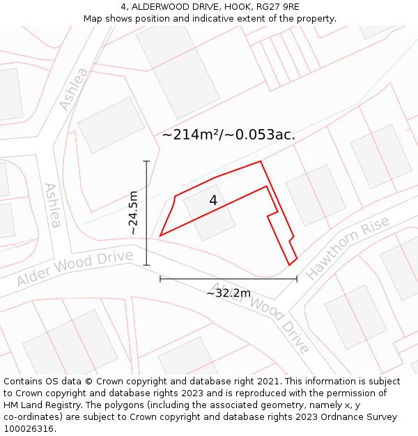 4, ALDERWOOD DRIVE, HOOK, RG27 9RE: Plot and title map