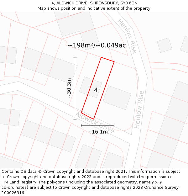 4, ALDWICK DRIVE, SHREWSBURY, SY3 6BN: Plot and title map