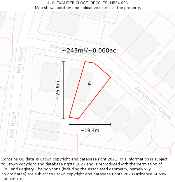 4, ALEXANDER CLOSE, BECCLES, NR34 9EN: Plot and title map