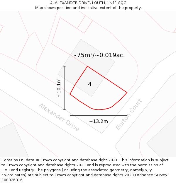 4, ALEXANDER DRIVE, LOUTH, LN11 8QG: Plot and title map