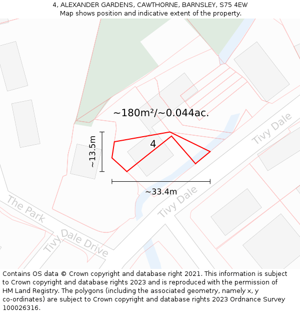 4, ALEXANDER GARDENS, CAWTHORNE, BARNSLEY, S75 4EW: Plot and title map
