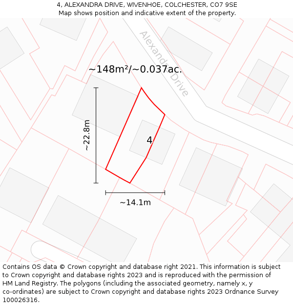 4, ALEXANDRA DRIVE, WIVENHOE, COLCHESTER, CO7 9SE: Plot and title map