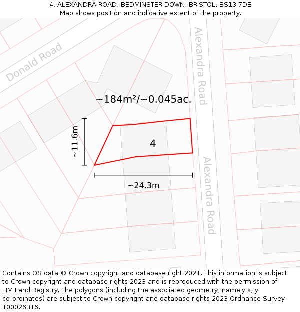 4, ALEXANDRA ROAD, BEDMINSTER DOWN, BRISTOL, BS13 7DE: Plot and title map