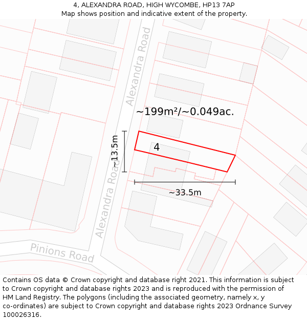 4, ALEXANDRA ROAD, HIGH WYCOMBE, HP13 7AP: Plot and title map