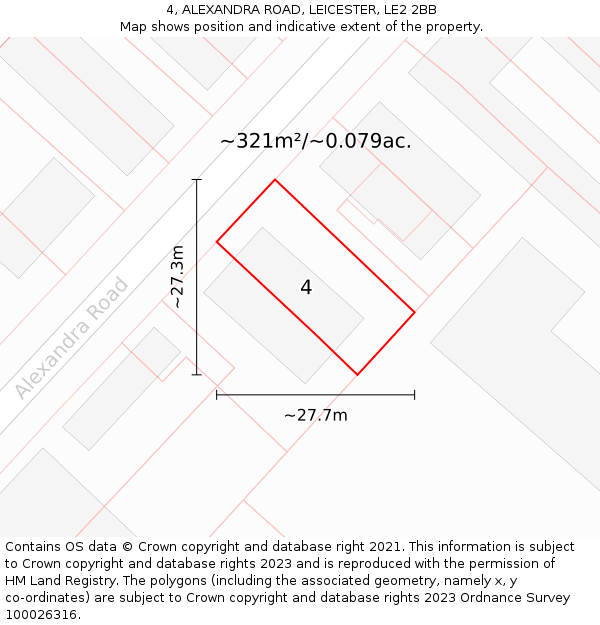 4, ALEXANDRA ROAD, LEICESTER, LE2 2BB: Plot and title map