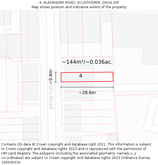 4, ALEXANDRA ROAD, SCUNTHORPE, DN16 2SF: Plot and title map