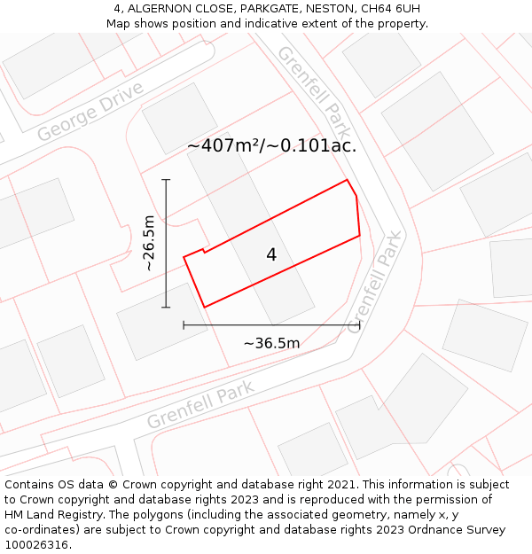 4, ALGERNON CLOSE, PARKGATE, NESTON, CH64 6UH: Plot and title map
