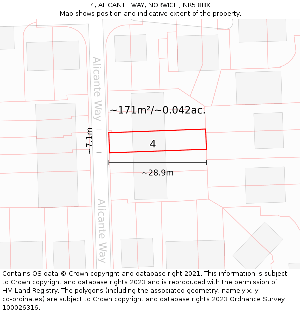 4, ALICANTE WAY, NORWICH, NR5 8BX: Plot and title map