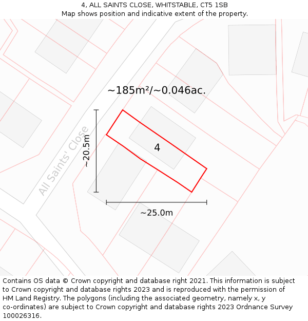4, ALL SAINTS CLOSE, WHITSTABLE, CT5 1SB: Plot and title map