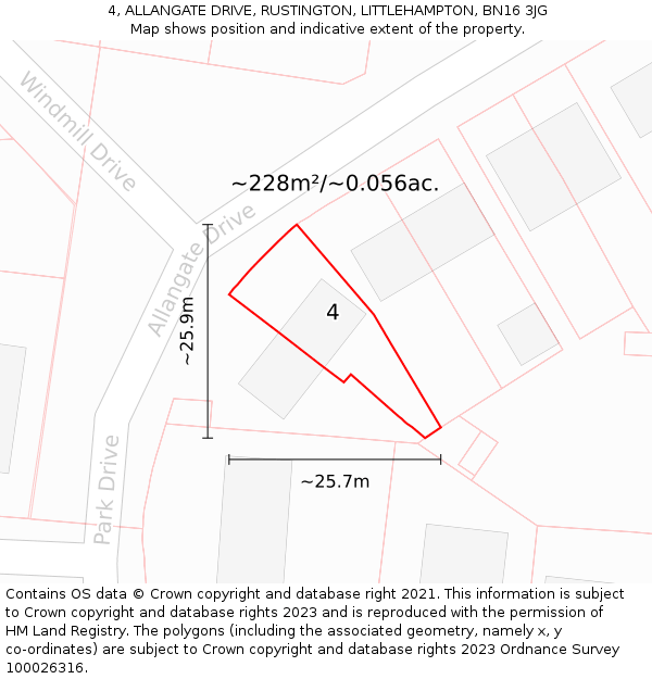 4, ALLANGATE DRIVE, RUSTINGTON, LITTLEHAMPTON, BN16 3JG: Plot and title map