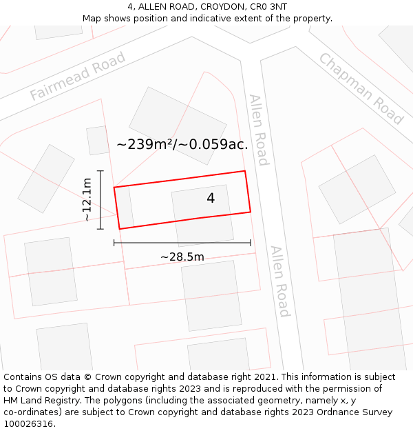 4, ALLEN ROAD, CROYDON, CR0 3NT: Plot and title map