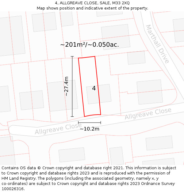 4, ALLGREAVE CLOSE, SALE, M33 2XQ: Plot and title map