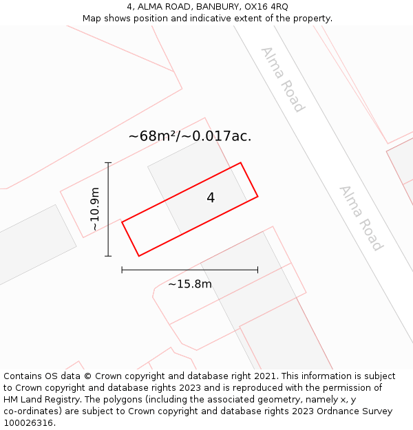 4, ALMA ROAD, BANBURY, OX16 4RQ: Plot and title map