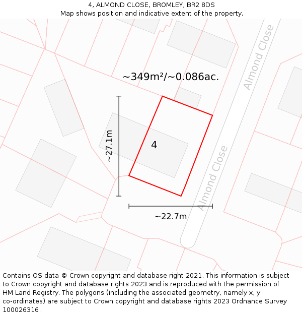 4, ALMOND CLOSE, BROMLEY, BR2 8DS: Plot and title map