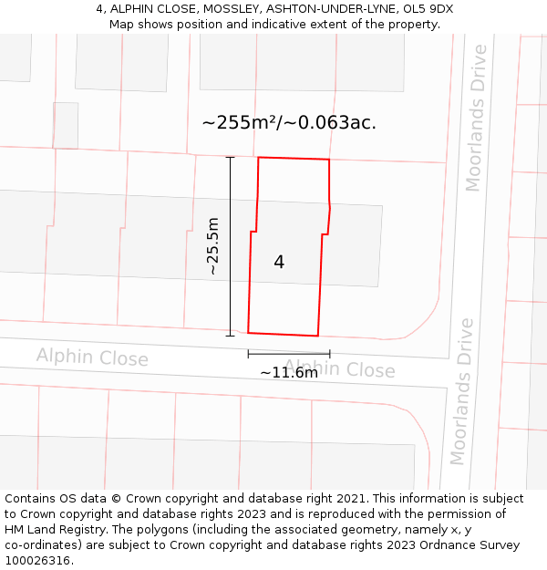 4, ALPHIN CLOSE, MOSSLEY, ASHTON-UNDER-LYNE, OL5 9DX: Plot and title map