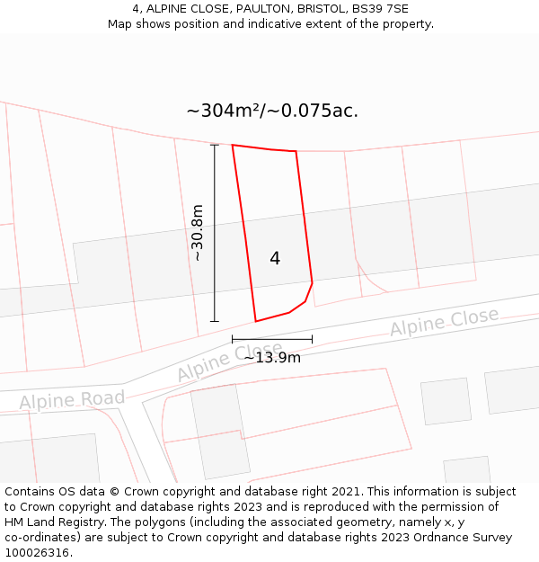4, ALPINE CLOSE, PAULTON, BRISTOL, BS39 7SE: Plot and title map