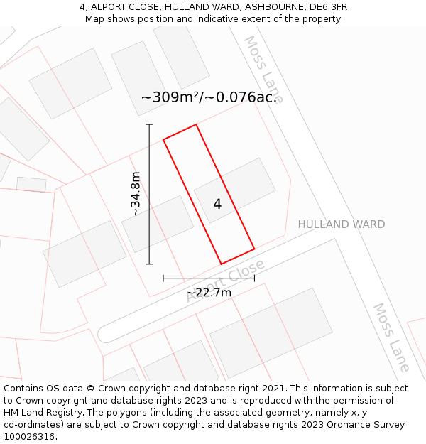 4, ALPORT CLOSE, HULLAND WARD, ASHBOURNE, DE6 3FR: Plot and title map