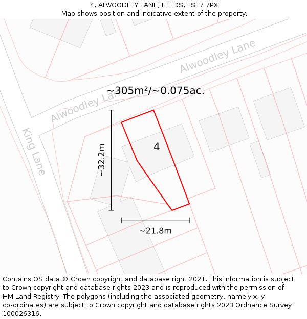 4, ALWOODLEY LANE, LEEDS, LS17 7PX: Plot and title map