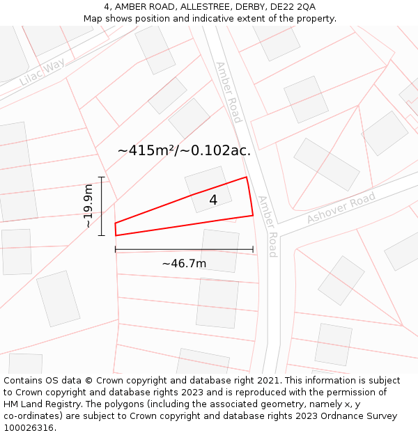 4, AMBER ROAD, ALLESTREE, DERBY, DE22 2QA: Plot and title map