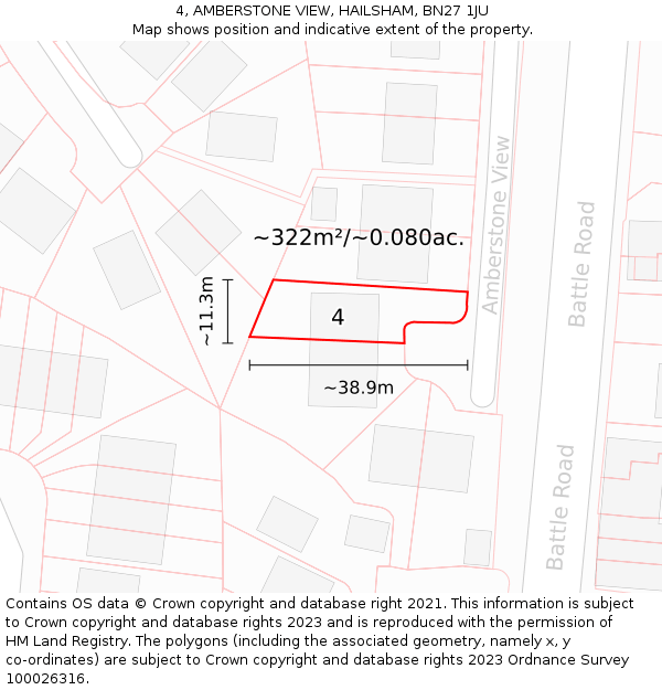 4, AMBERSTONE VIEW, HAILSHAM, BN27 1JU: Plot and title map