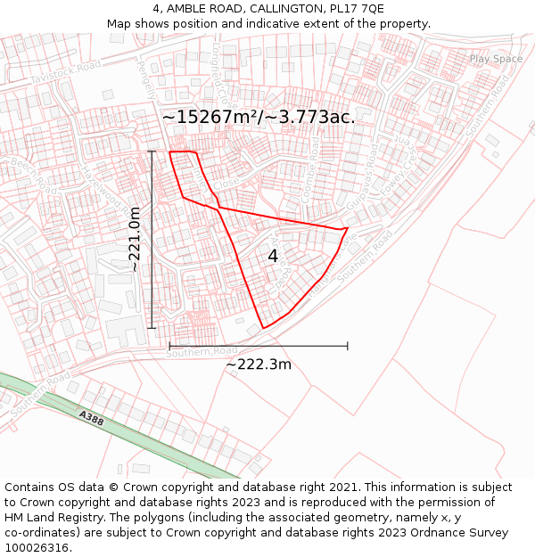 4, AMBLE ROAD, CALLINGTON, PL17 7QE: Plot and title map