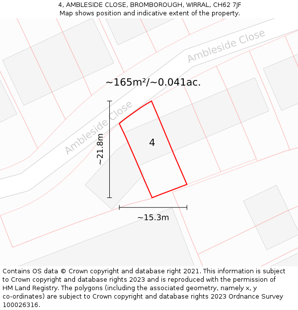 4, AMBLESIDE CLOSE, BROMBOROUGH, WIRRAL, CH62 7JF: Plot and title map