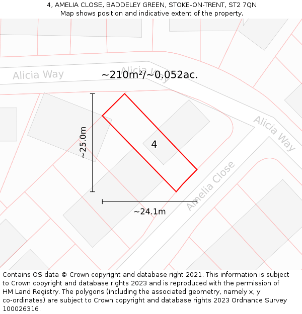4, AMELIA CLOSE, BADDELEY GREEN, STOKE-ON-TRENT, ST2 7QN: Plot and title map