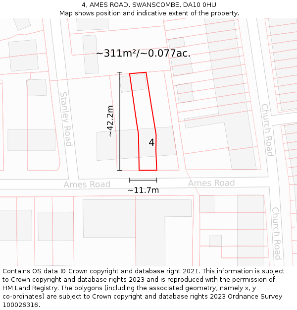 4, AMES ROAD, SWANSCOMBE, DA10 0HU: Plot and title map