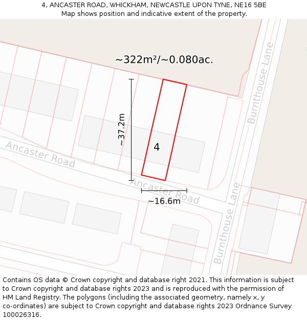 4, ANCASTER ROAD, WHICKHAM, NEWCASTLE UPON TYNE, NE16 5BE: Plot and title map