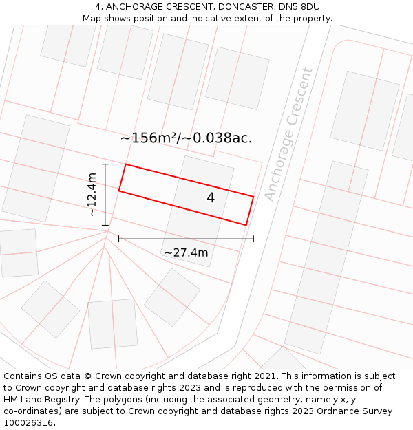 4, ANCHORAGE CRESCENT, DONCASTER, DN5 8DU: Plot and title map