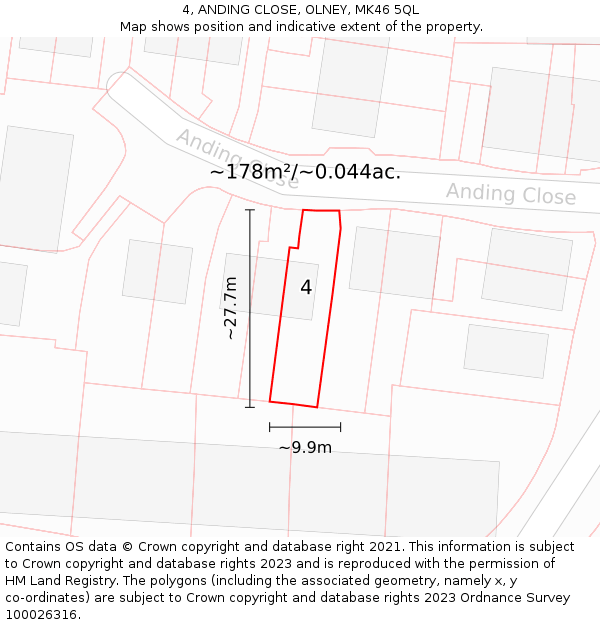4, ANDING CLOSE, OLNEY, MK46 5QL: Plot and title map