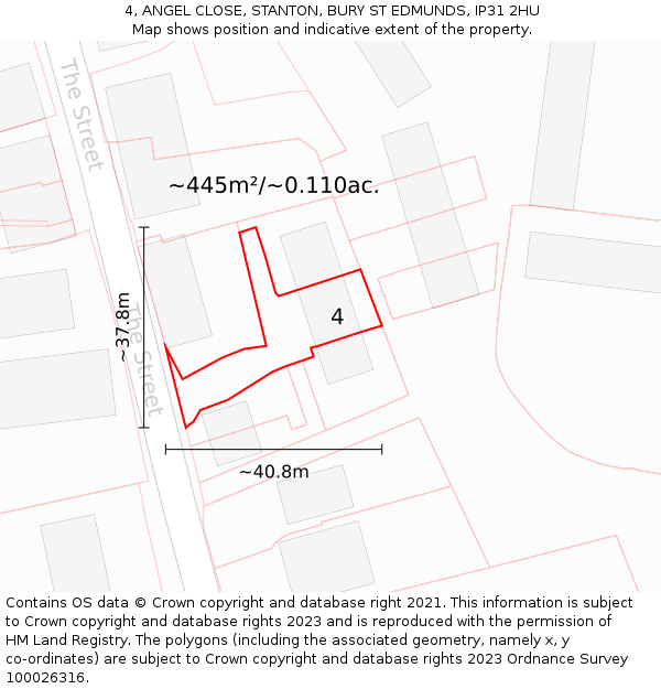 4, ANGEL CLOSE, STANTON, BURY ST EDMUNDS, IP31 2HU: Plot and title map