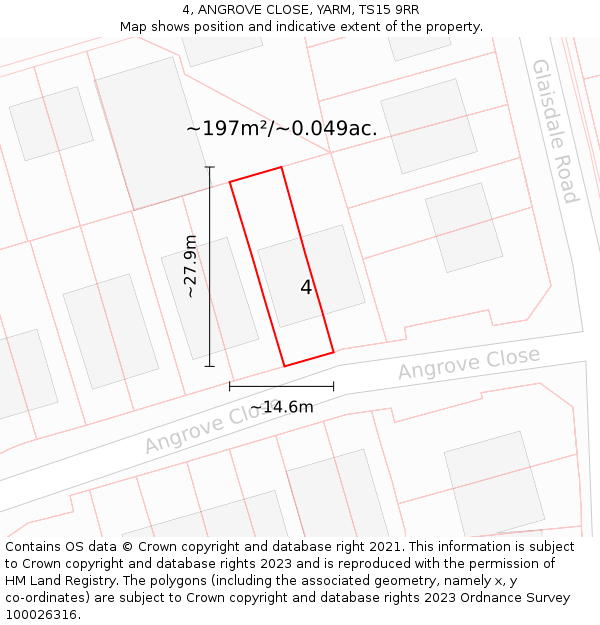 4, ANGROVE CLOSE, YARM, TS15 9RR: Plot and title map