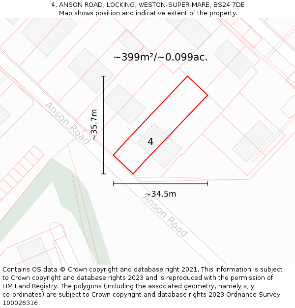 4, ANSON ROAD, LOCKING, WESTON-SUPER-MARE, BS24 7DE: Plot and title map