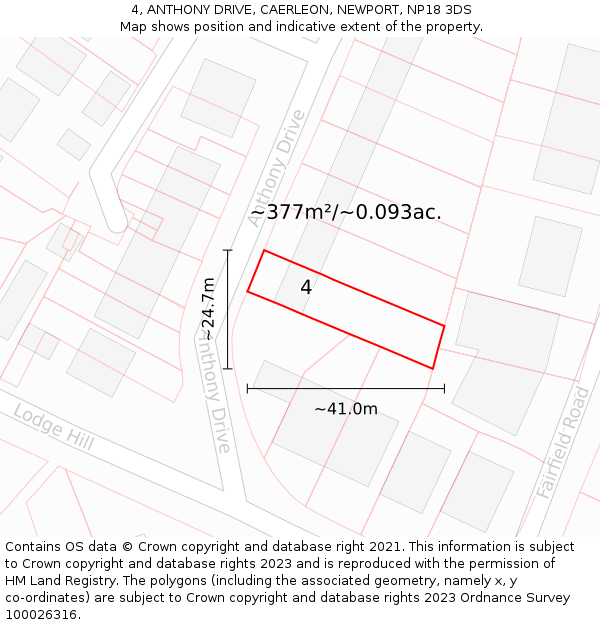 4, ANTHONY DRIVE, CAERLEON, NEWPORT, NP18 3DS: Plot and title map