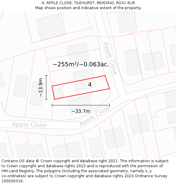 4, APPLE CLOSE, TILEHURST, READING, RG31 6UR: Plot and title map
