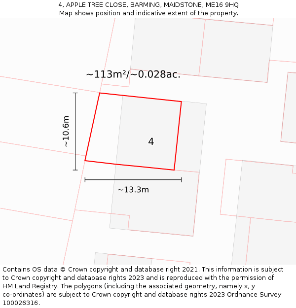 4, APPLE TREE CLOSE, BARMING, MAIDSTONE, ME16 9HQ: Plot and title map