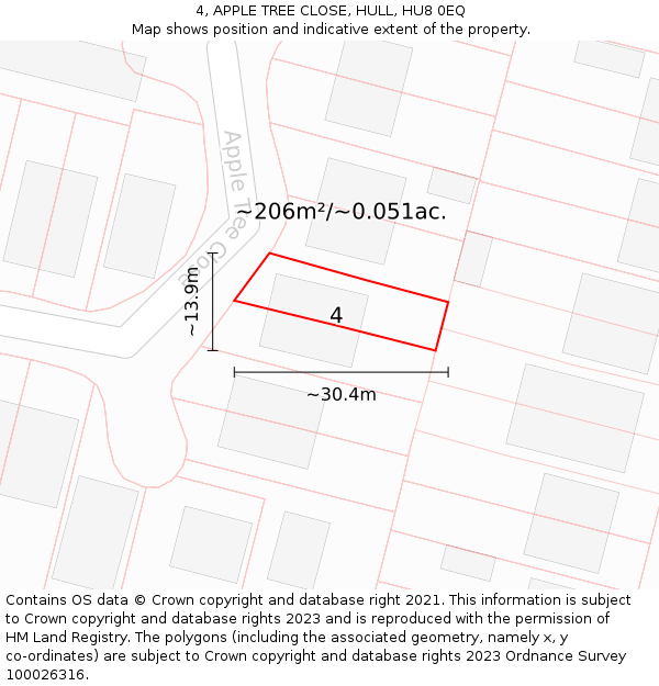 4, APPLE TREE CLOSE, HULL, HU8 0EQ: Plot and title map