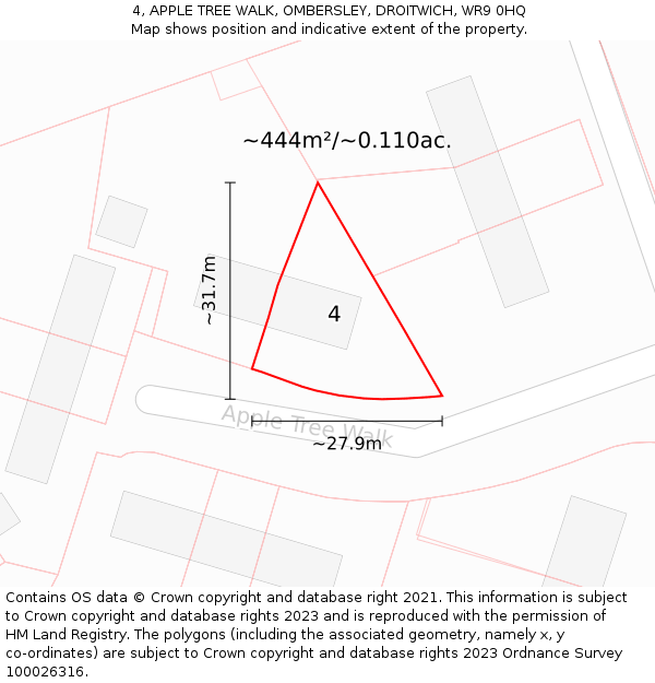 4, APPLE TREE WALK, OMBERSLEY, DROITWICH, WR9 0HQ: Plot and title map