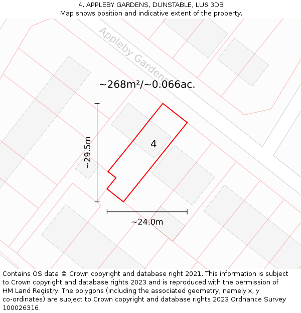 4, APPLEBY GARDENS, DUNSTABLE, LU6 3DB: Plot and title map