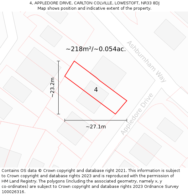 4, APPLEDORE DRIVE, CARLTON COLVILLE, LOWESTOFT, NR33 8DJ: Plot and title map