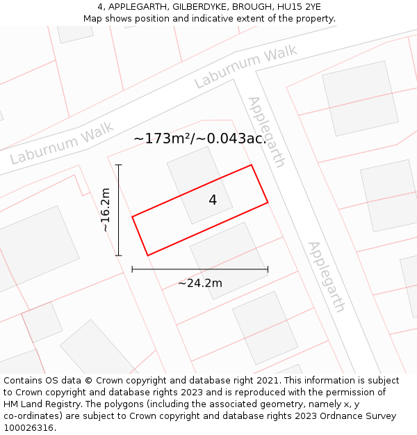 4, APPLEGARTH, GILBERDYKE, BROUGH, HU15 2YE: Plot and title map